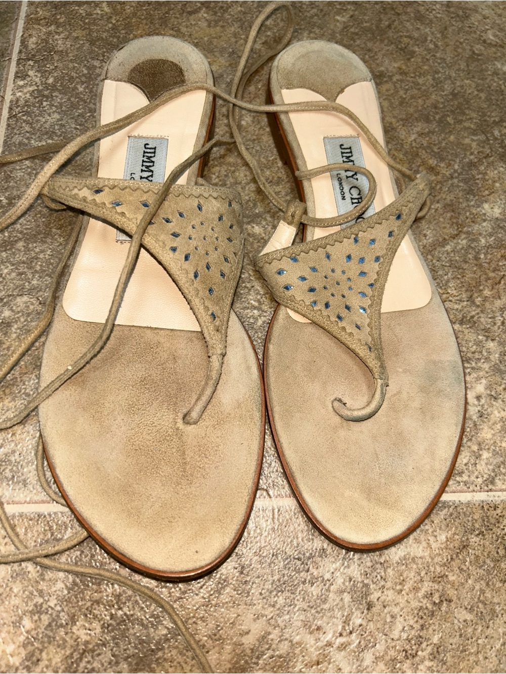 Jimmy Choo Beige Lace-Up Leather Sandals